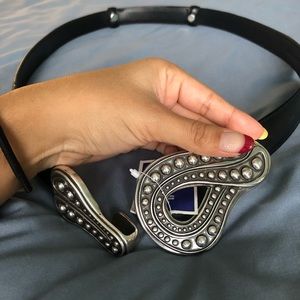 Black Leather Belt With Pewter Buckle